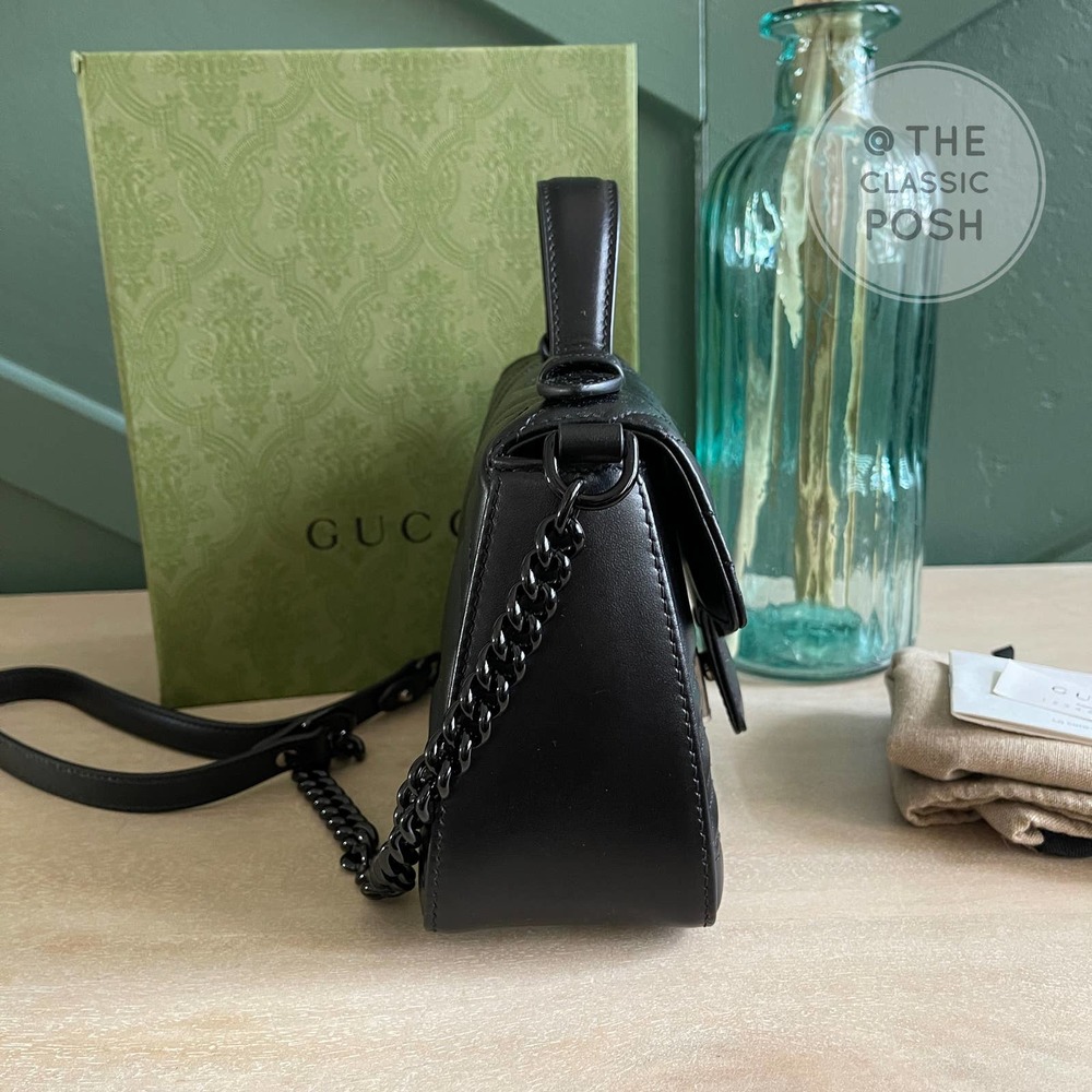 ❌SOLD❌NEW GUCCI Mini Marmont Top Handle SO Black Crossbody Bag - Picture 4 of 14